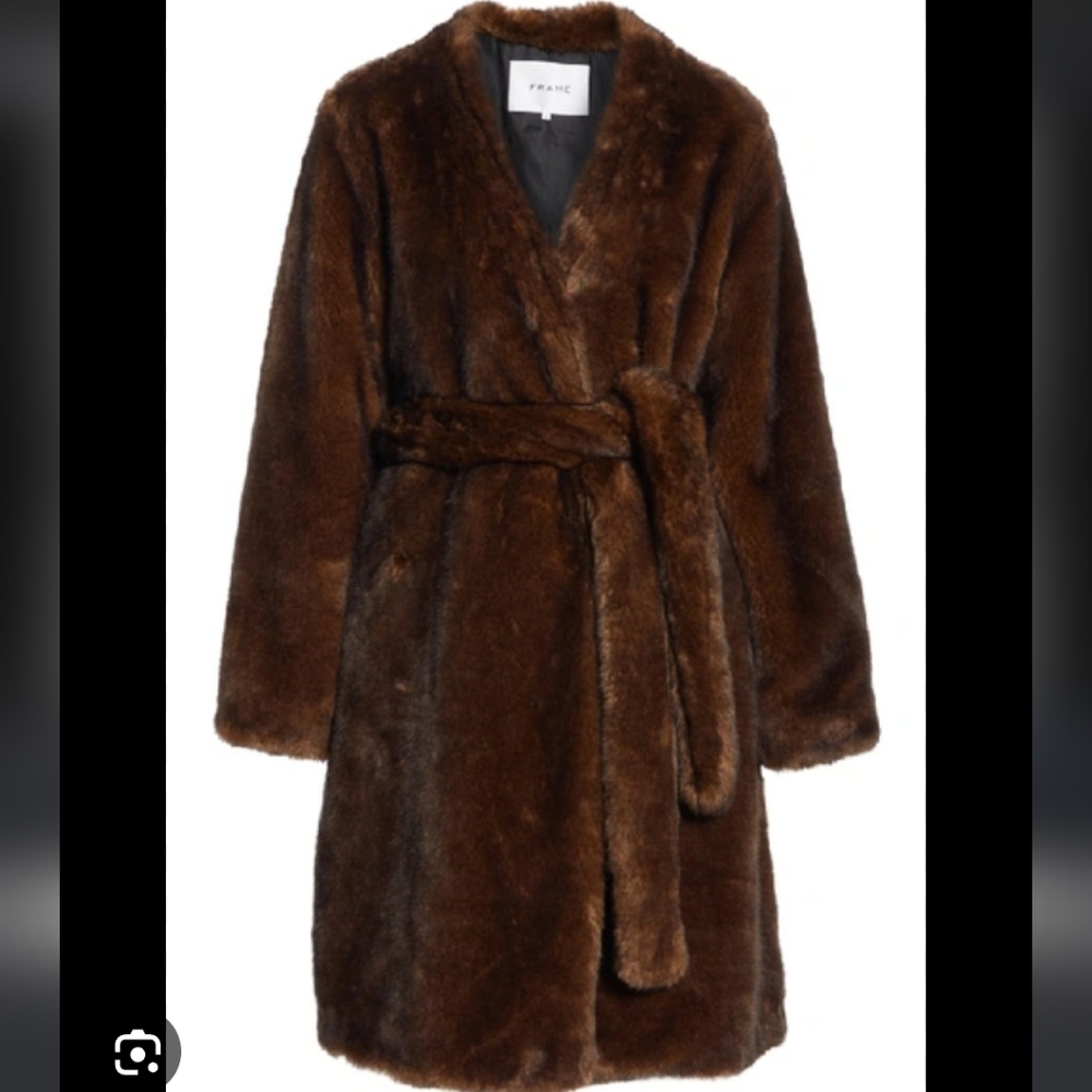 Nwt Frame Denim Faux Mink Long Wrap Coat - Picture 4 of 17
